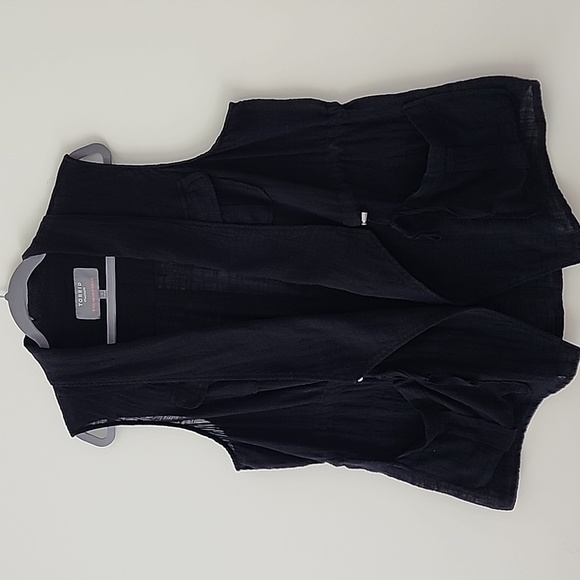 Torrid Feel The Fit Lagenlook Boho Black Cotton Gause Open Vest 1X 14-16 K14 - Picture 9 of 9